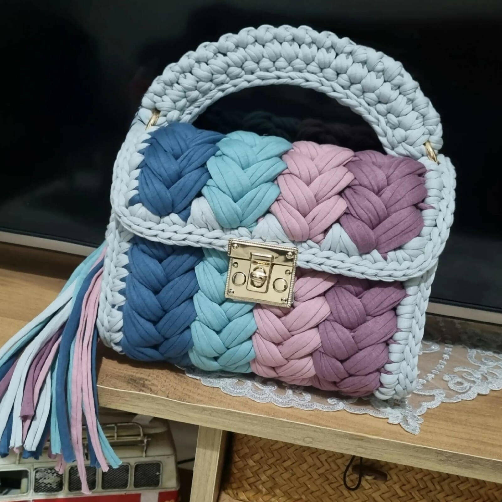 Periwinkle Knots Handmade Crochet Purse-handbags-Krush Kandy, Women's Online Fashion Boutique Located in Phoenix, Arizona (Scottsdale Area)
