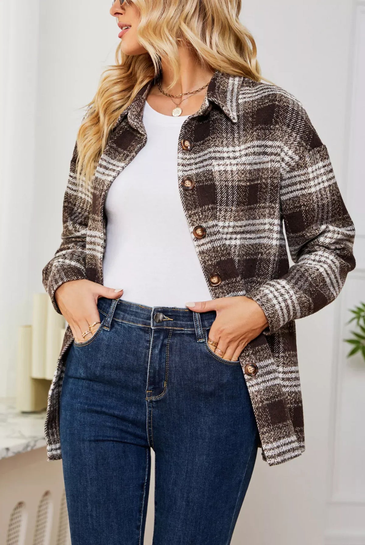 Plaid Button Up Long Sleeve Shacket-Jacket-Krush Kandy, Women's Online Fashion Boutique Located in Phoenix, Arizona (Scottsdale Area)