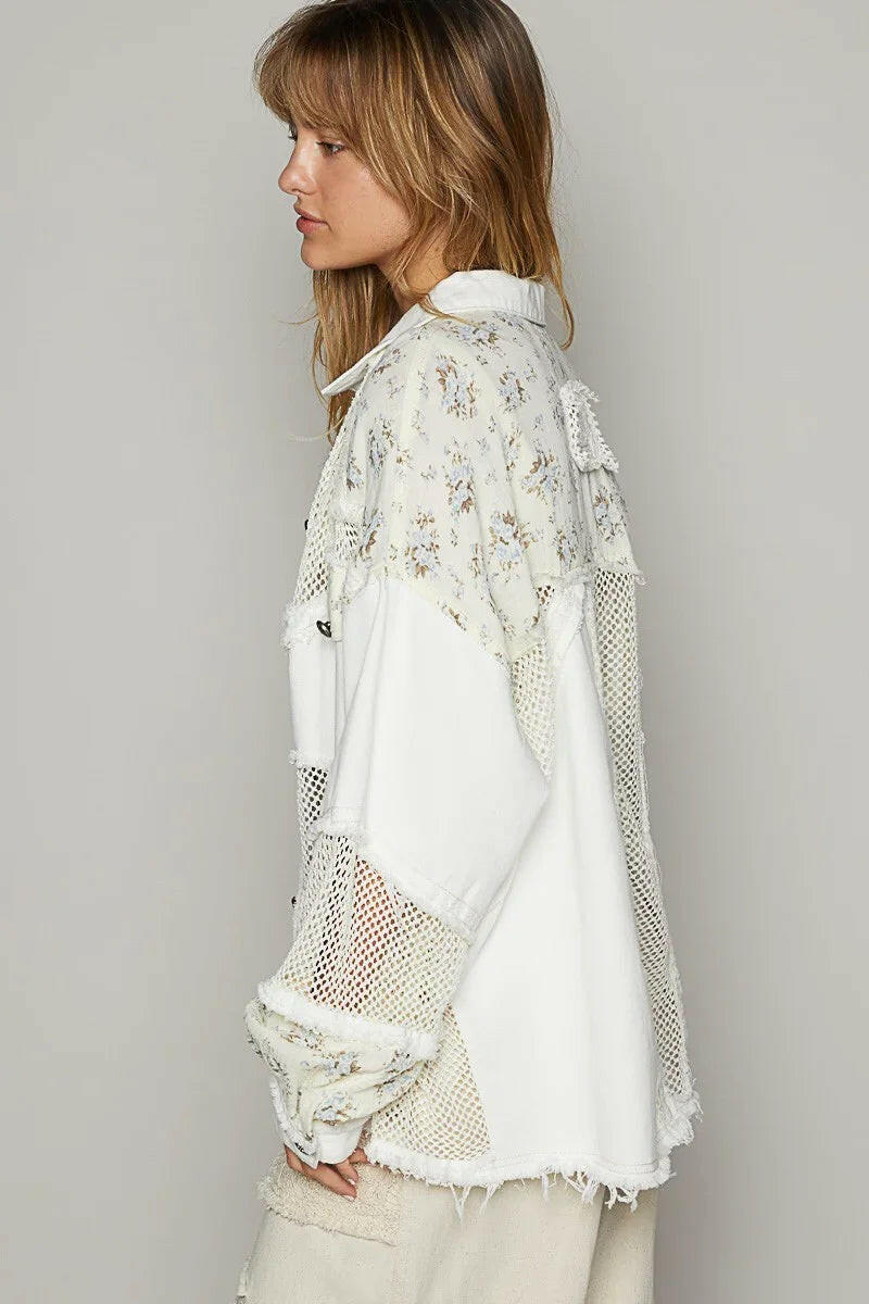 POL Oversize Balloon Sleeve Floral Contrast Jacket-Jackets-Krush Kandy, Women's Online Fashion Boutique Located in Phoenix, Arizona (Scottsdale Area)