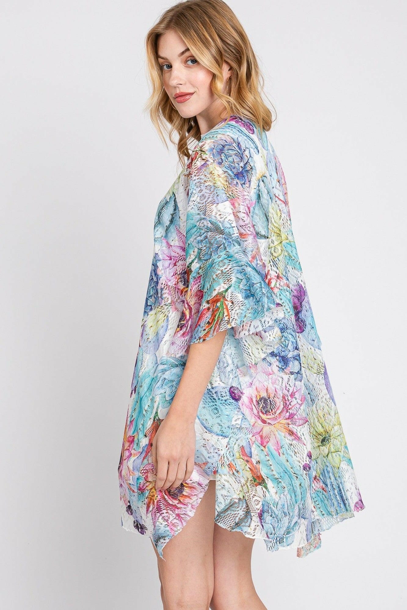 Athena Ruffle Lined Cactus Print Crochet Kimono-Kimono-Krush Kandy, Women's Online Fashion Boutique Located in Phoenix, Arizona (Scottsdale Area)