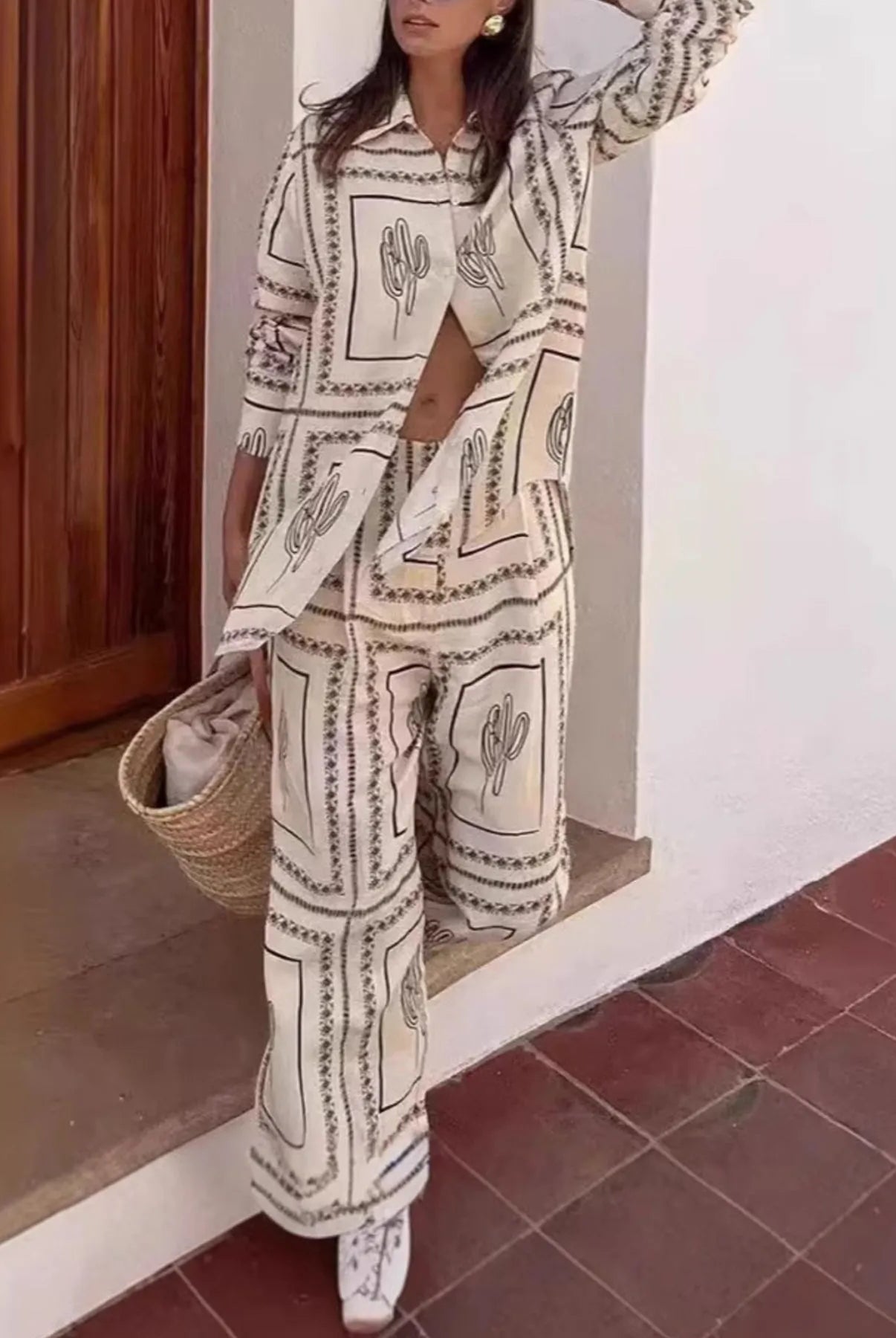 Printed Button Up Shirt and Pants Set-2 Piece Outfit Sets-Krush Kandy, Women's Online Fashion Boutique Located in Phoenix, Arizona (Scottsdale Area)