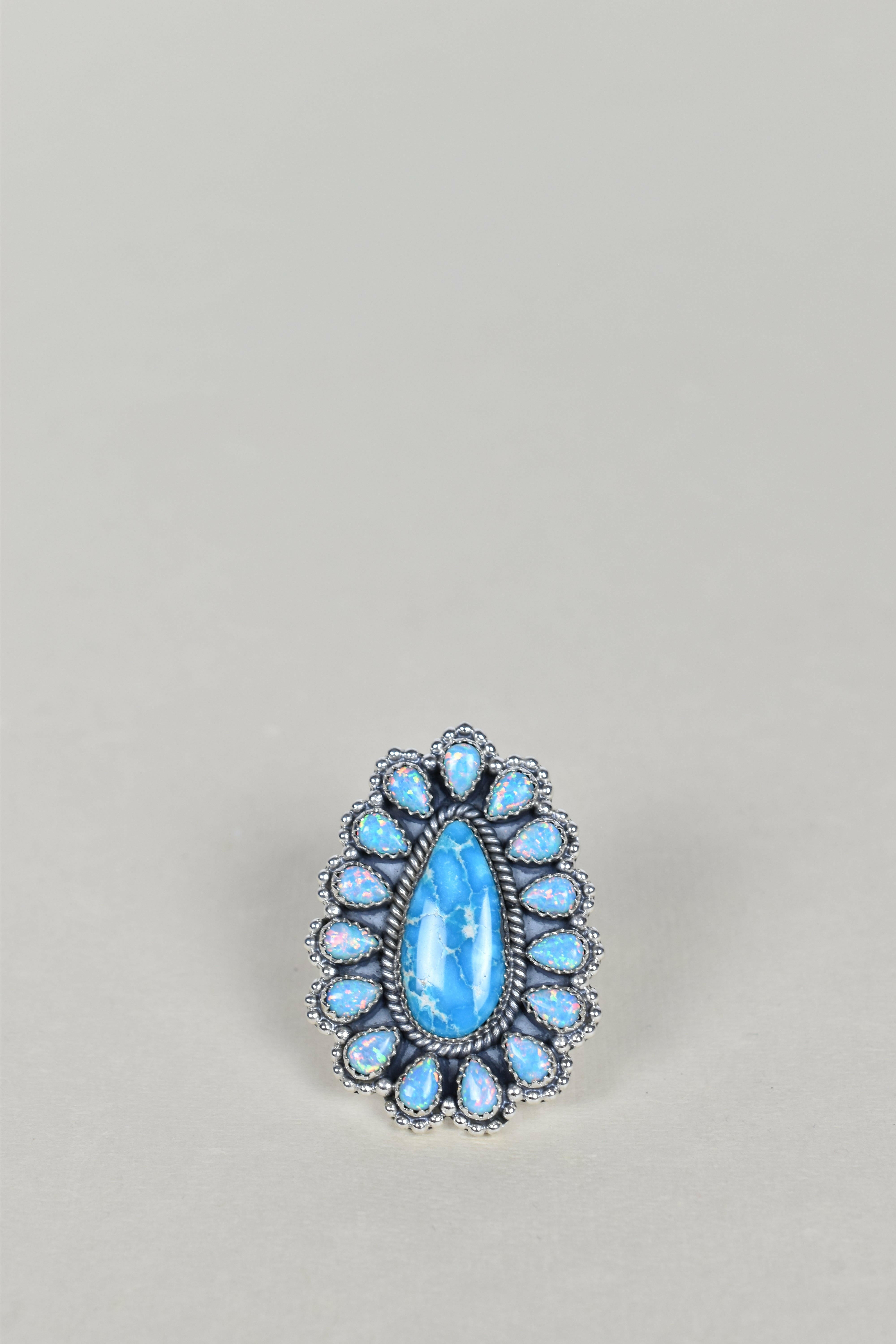 Blue Ridge Turquoise & Turquoise Opal One of A Kind Ring-Cluster Rings-Krush Kandy, Women's Online Fashion Boutique Located in Phoenix, Arizona (Scottsdale Area)