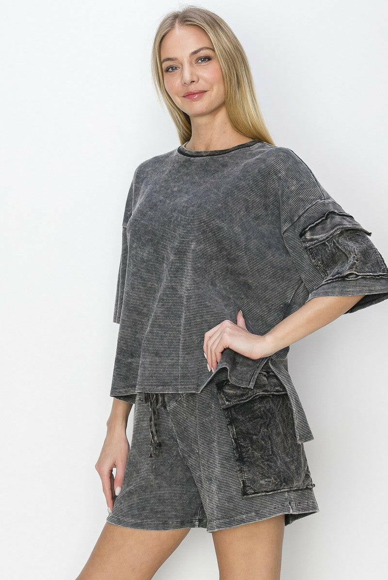 Mineral Wash Cargo Pocket Half Sleeve Top-Tops-Krush Kandy, Women's Online Fashion Boutique Located in Phoenix, Arizona (Scottsdale Area)