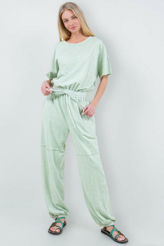 Mineral Wash Jumpsuits With Keyhole Back-Jumpsuits & Rompers-Krush Kandy, Women's Online Fashion Boutique Located in Phoenix, Arizona (Scottsdale Area)