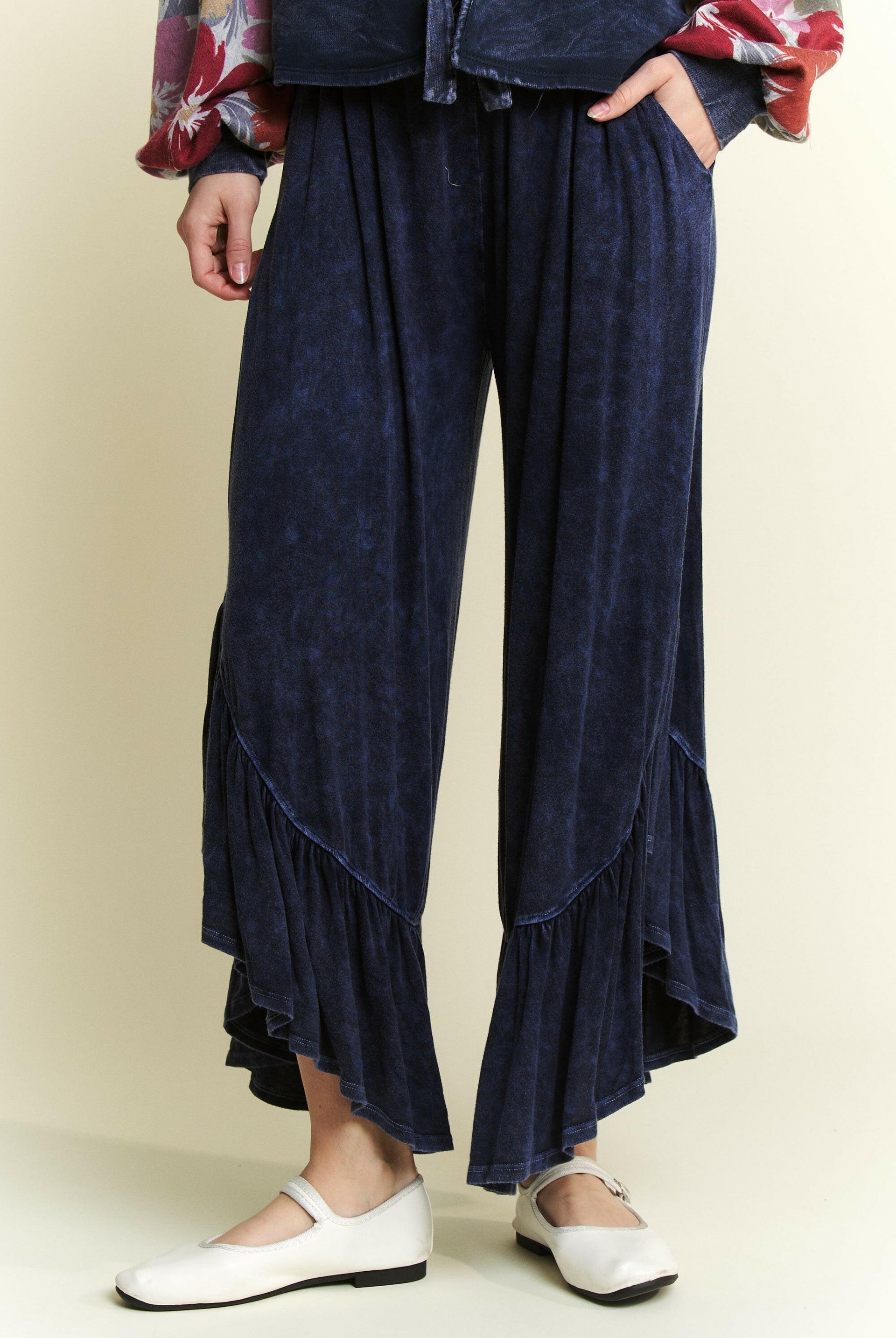 Mineral Wash Big Ruffle Pants-Pants-Krush Kandy, Women's Online Fashion Boutique Located in Phoenix, Arizona (Scottsdale Area)