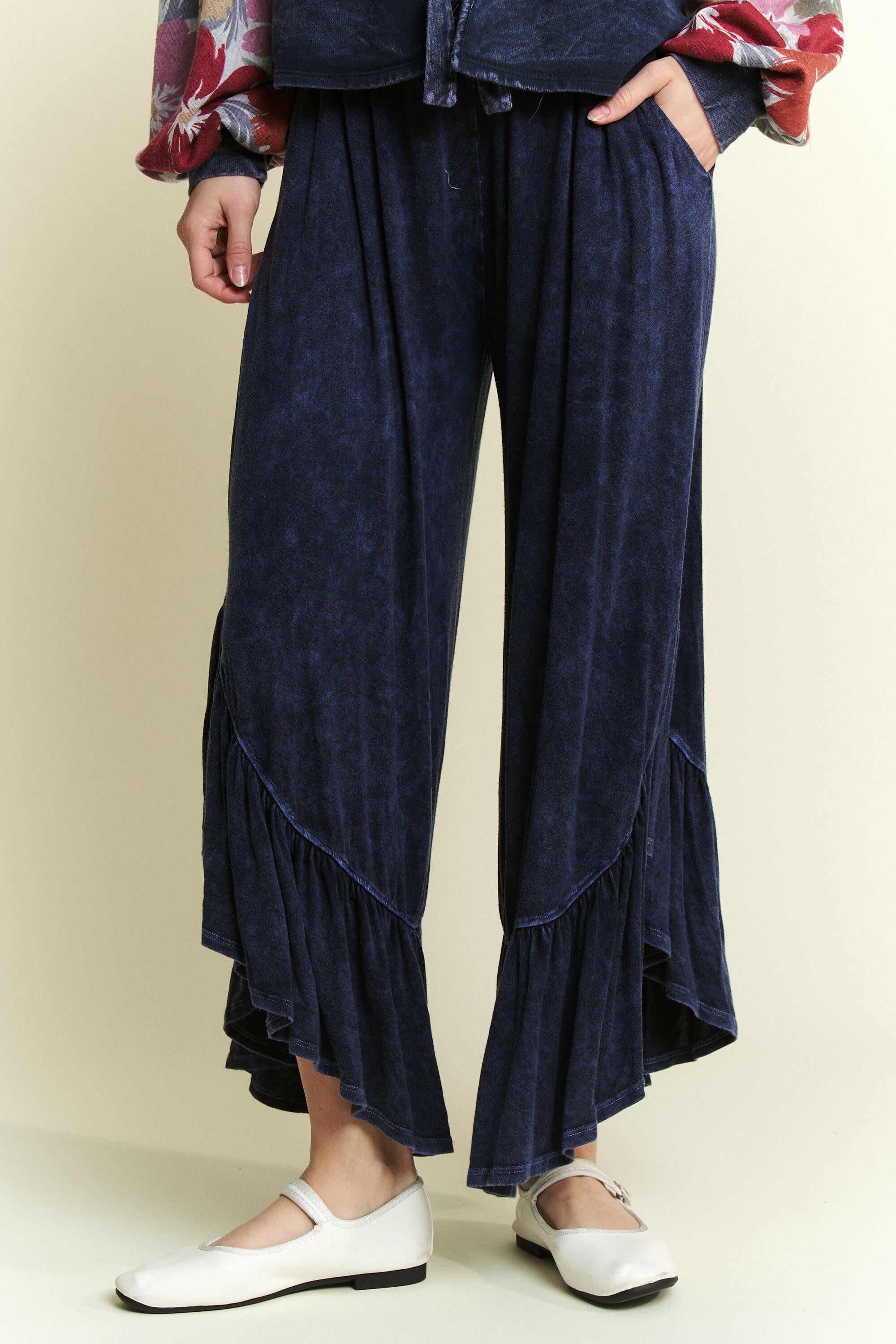 Mineral Wash Big Ruffle Pants-Pants-Krush Kandy, Women's Online Fashion Boutique Located in Phoenix, Arizona (Scottsdale Area)