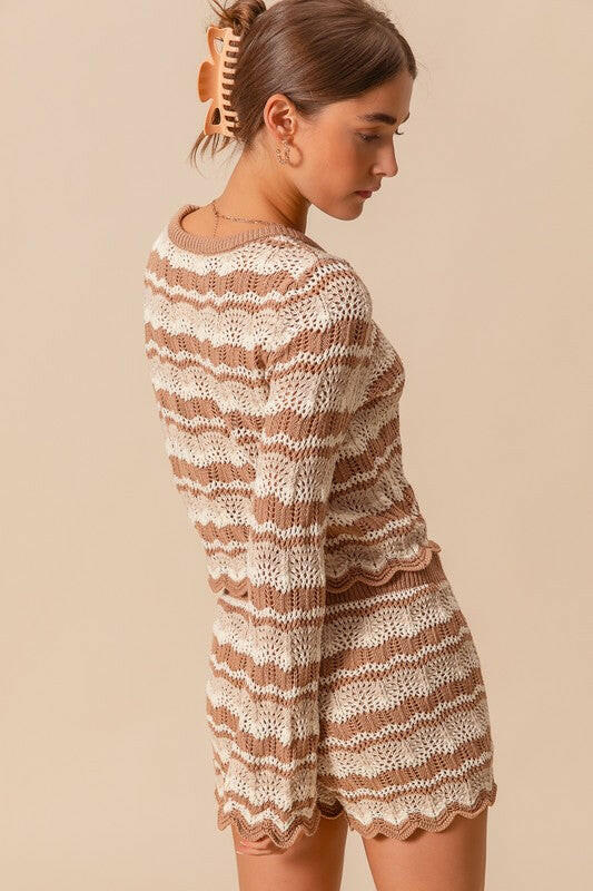 So Me Crotchet Knit Scallop Edge Top & Shorts Set-2 Piece Outfit Sets-Krush Kandy, Women's Online Fashion Boutique Located in Phoenix, Arizona (Scottsdale Area)