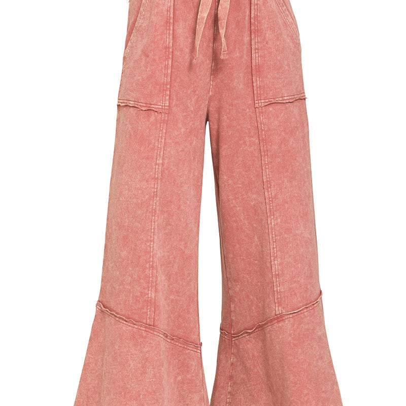 French Terry Exposed-seam Flare Hem Pants With Pockets