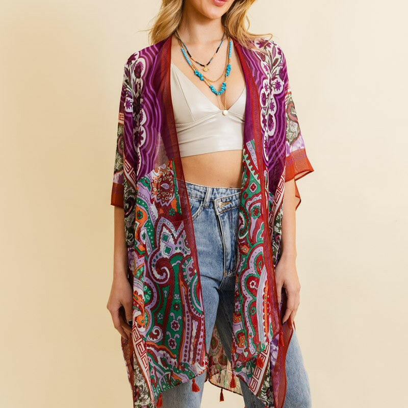 Paisley Print Open Front Kimono-Cardigans-Krush Kandy, Women's Online Fashion Boutique Located in Phoenix, Arizona (Scottsdale Area)