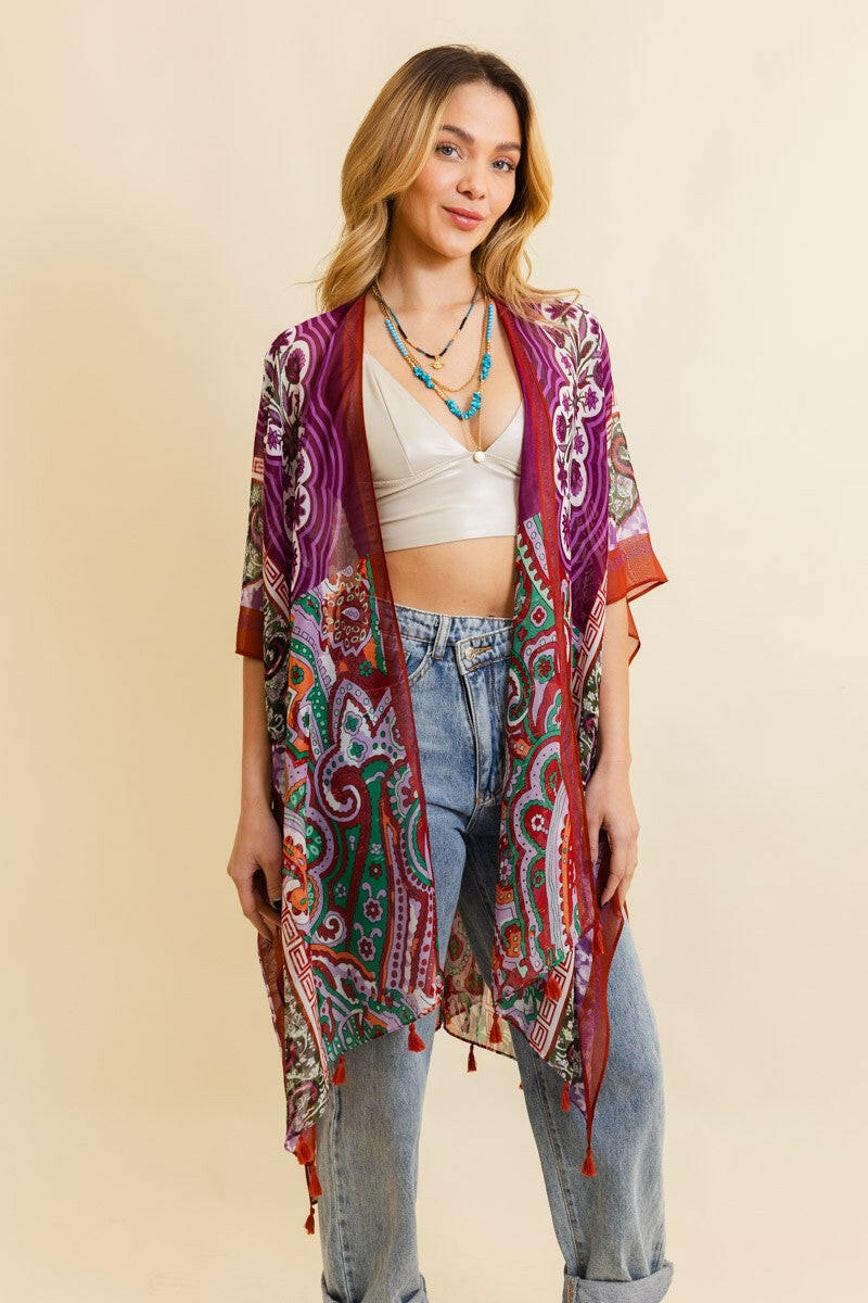 Paisley Print Open Front Kimono-Cardigans-Krush Kandy, Women's Online Fashion Boutique Located in Phoenix, Arizona (Scottsdale Area)
