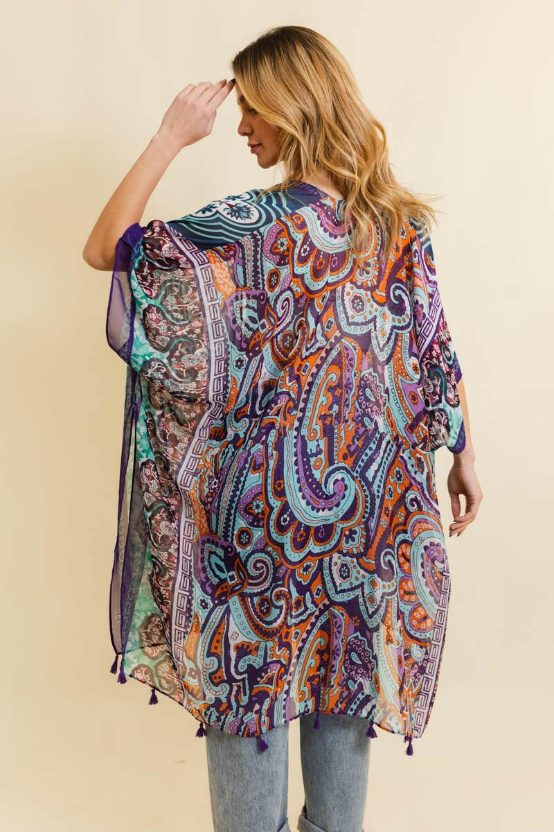 Paisley Print Open Front Kimono-Cardigans-Krush Kandy, Women's Online Fashion Boutique Located in Phoenix, Arizona (Scottsdale Area)