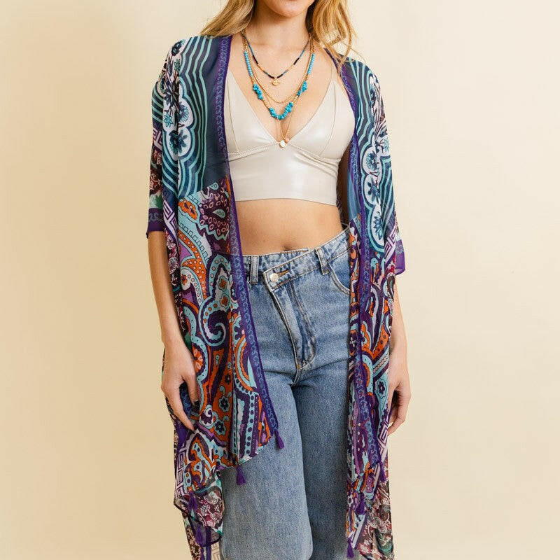 Paisley Print Open Front Kimono-Cardigans-Krush Kandy, Women's Online Fashion Boutique Located in Phoenix, Arizona (Scottsdale Area)