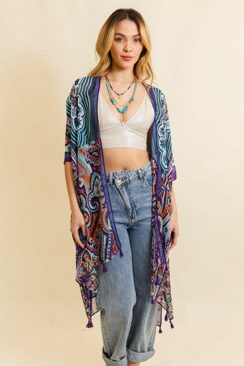 Paisley Print Open Front Kimono-Cardigans-Krush Kandy, Women's Online Fashion Boutique Located in Phoenix, Arizona (Scottsdale Area)