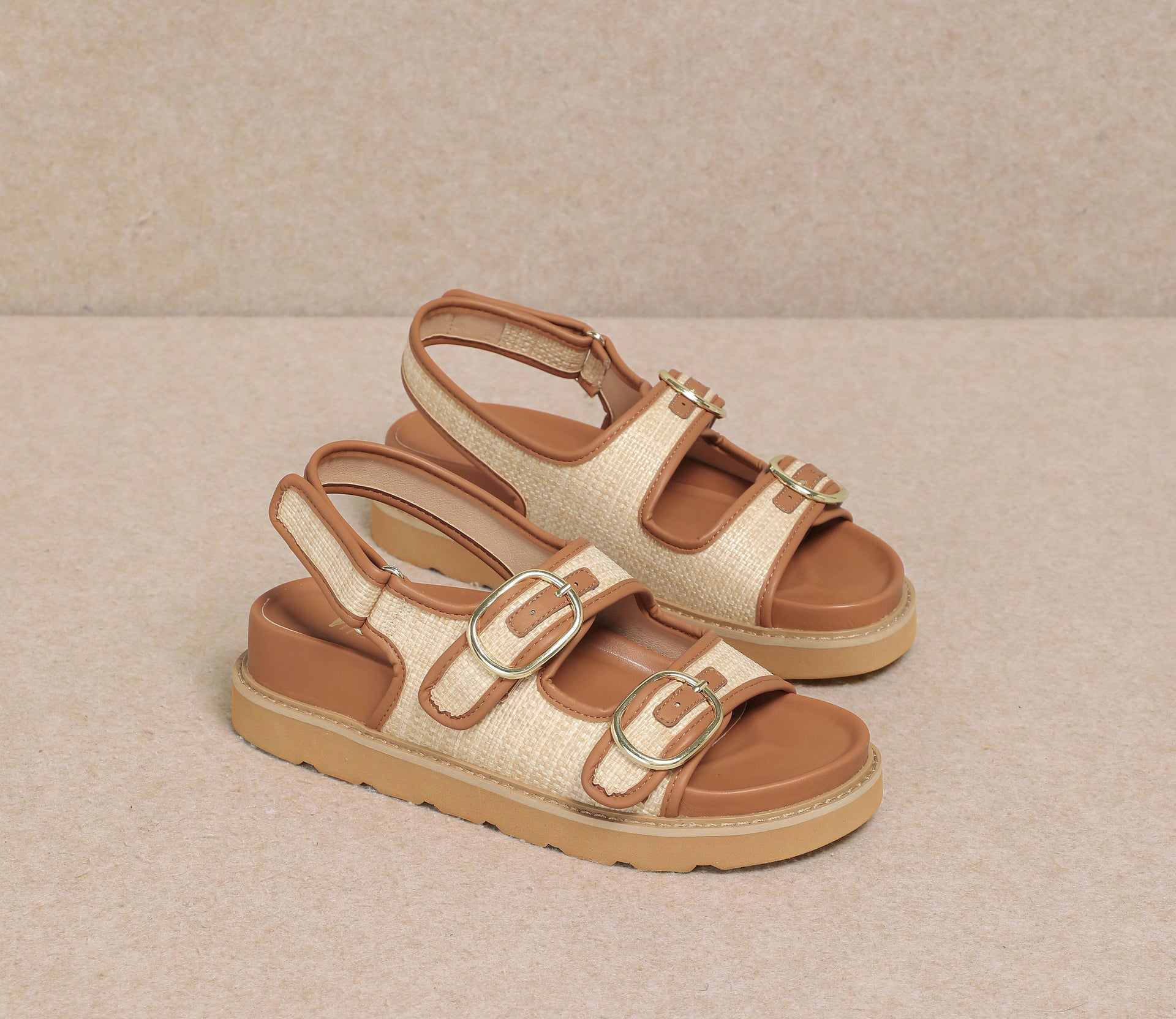 HALLIE - Dual-Buckle Straw Effect Sandals-Sandals-Krush Kandy, Women's Online Fashion Boutique Located in Phoenix, Arizona (Scottsdale Area)