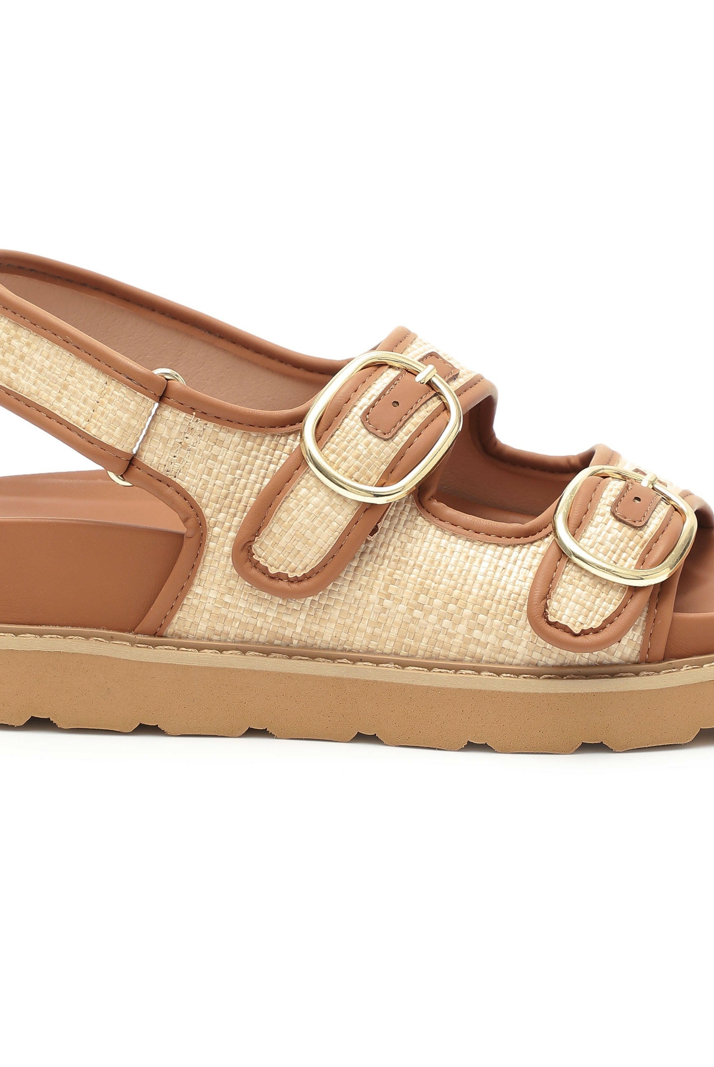 HALLIE - Dual-Buckle Straw Effect Sandals-Sandals-Krush Kandy, Women's Online Fashion Boutique Located in Phoenix, Arizona (Scottsdale Area)