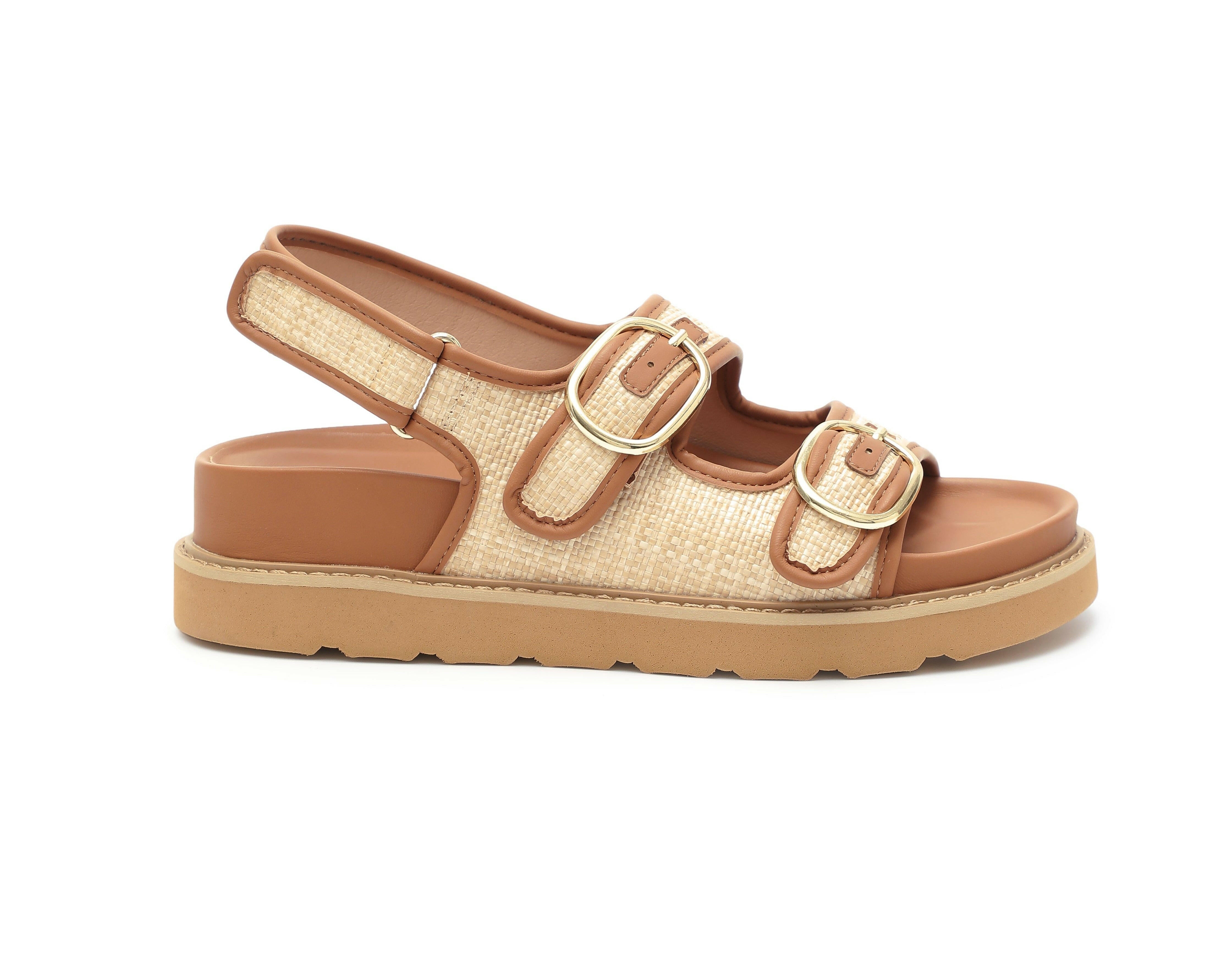 HALLIE - Dual-Buckle Straw Effect Sandals-Sandals-Krush Kandy, Women's Online Fashion Boutique Located in Phoenix, Arizona (Scottsdale Area)