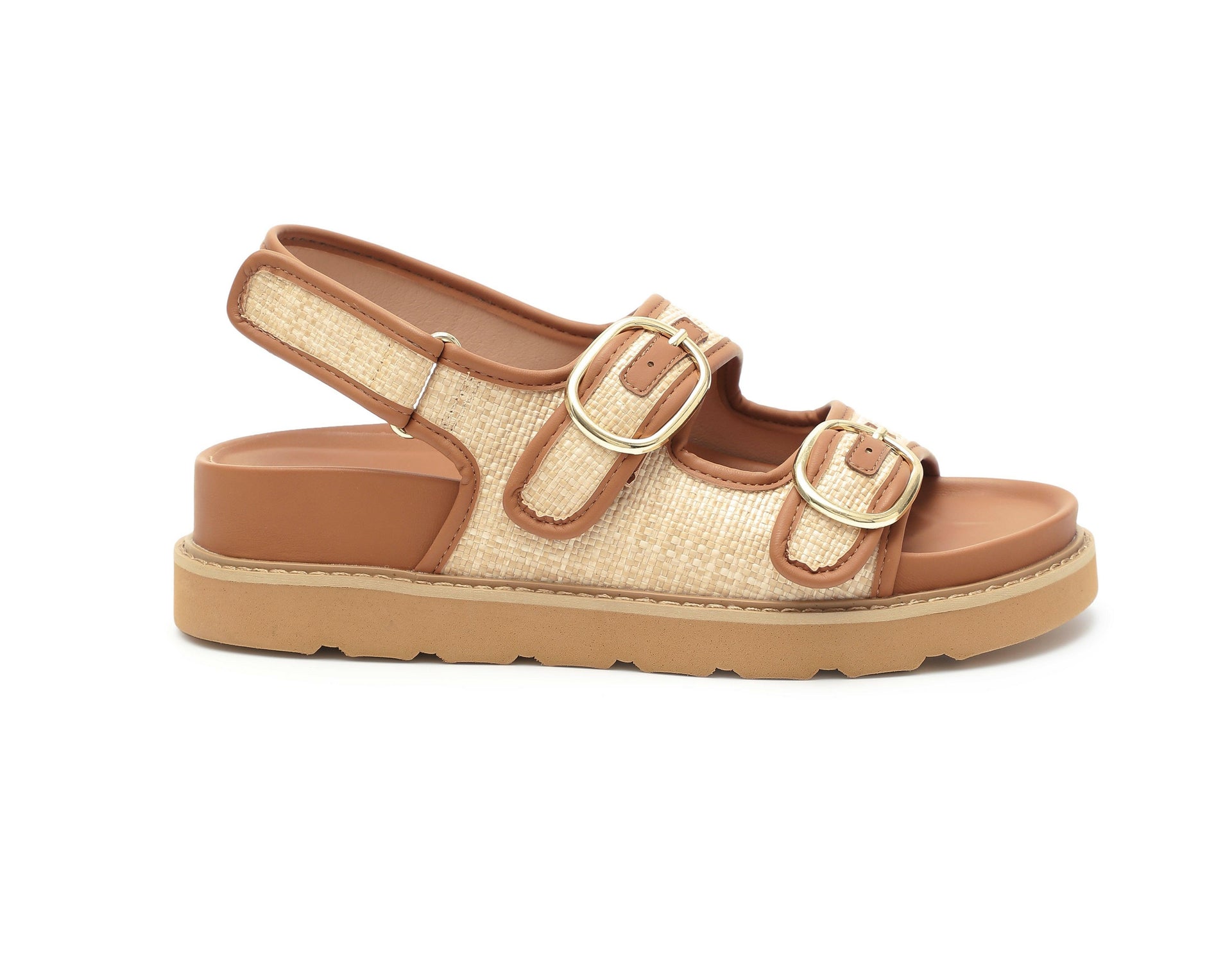 HALLIE - Dual-Buckle Straw Effect Sandals-Sandals-Krush Kandy, Women's Online Fashion Boutique Located in Phoenix, Arizona (Scottsdale Area)