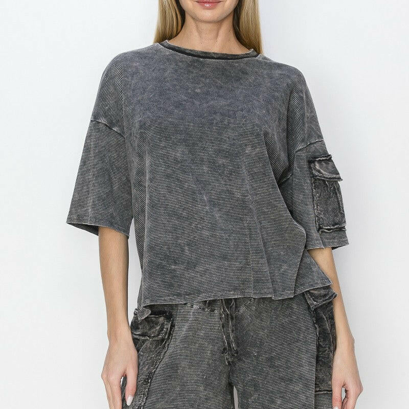 Mineral Wash Waffle Cargo Pocket Shorts-shorts-Krush Kandy, Women's Online Fashion Boutique Located in Phoenix, Arizona (Scottsdale Area)