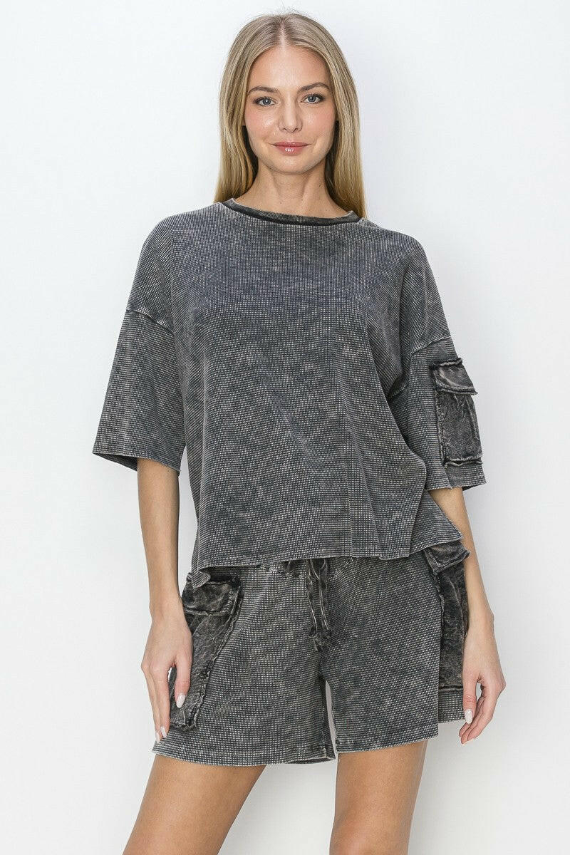 Mineral Wash Waffle Cargo Pocket Shorts-shorts-Krush Kandy, Women's Online Fashion Boutique Located in Phoenix, Arizona (Scottsdale Area)