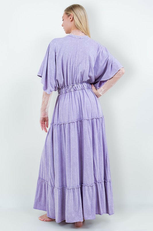 Mineral Wash V-Neck Empire Waist Tiered Dress-dress-Krush Kandy, Women's Online Fashion Boutique Located in Phoenix, Arizona (Scottsdale Area)