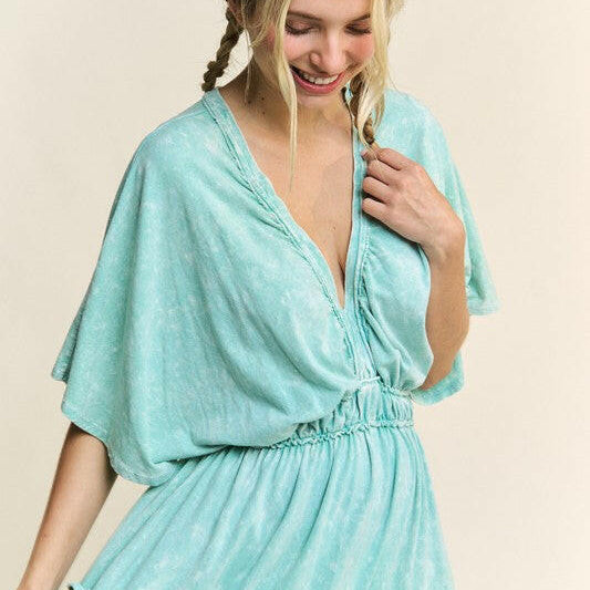 Mineral Wash V-Neck Empire Waist Tiered Dress-dress-Krush Kandy, Women's Online Fashion Boutique Located in Phoenix, Arizona (Scottsdale Area)