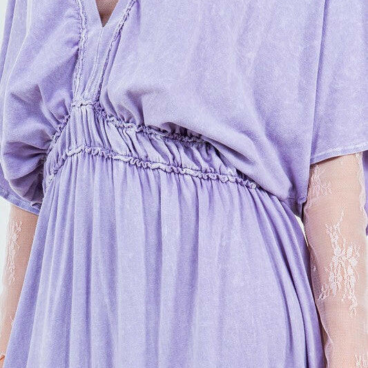 Mineral Wash V-Neck Empire Waist Tiered Dress-dress-Krush Kandy, Women's Online Fashion Boutique Located in Phoenix, Arizona (Scottsdale Area)