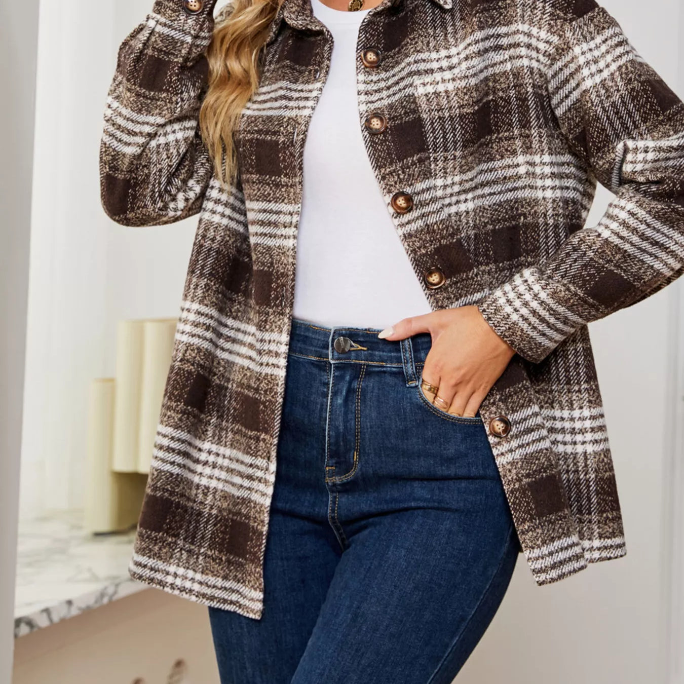 Plaid Button Up Long Sleeve Shacket-Jacket-Krush Kandy, Women's Online Fashion Boutique Located in Phoenix, Arizona (Scottsdale Area)