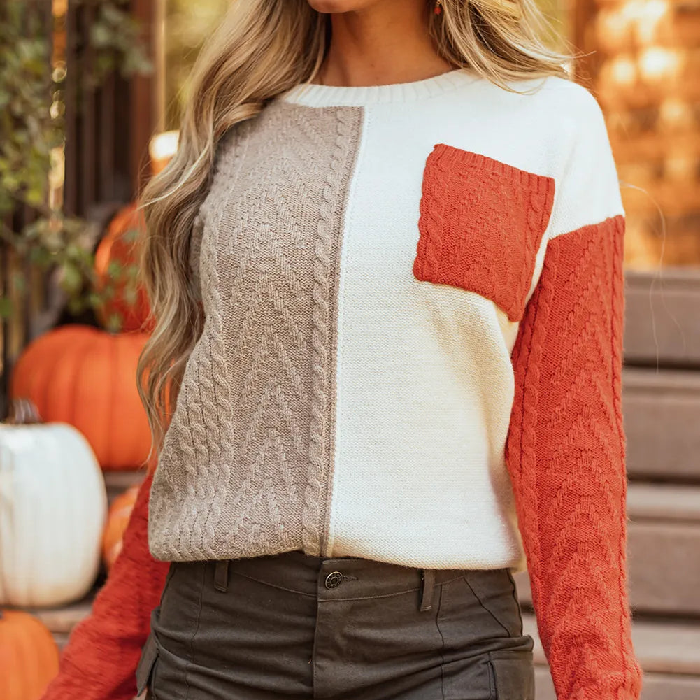Color Block Round Neck Long Sleeve Sweater-Krush Kandy, Women's Online Fashion Boutique Located in Phoenix, Arizona (Scottsdale Area)