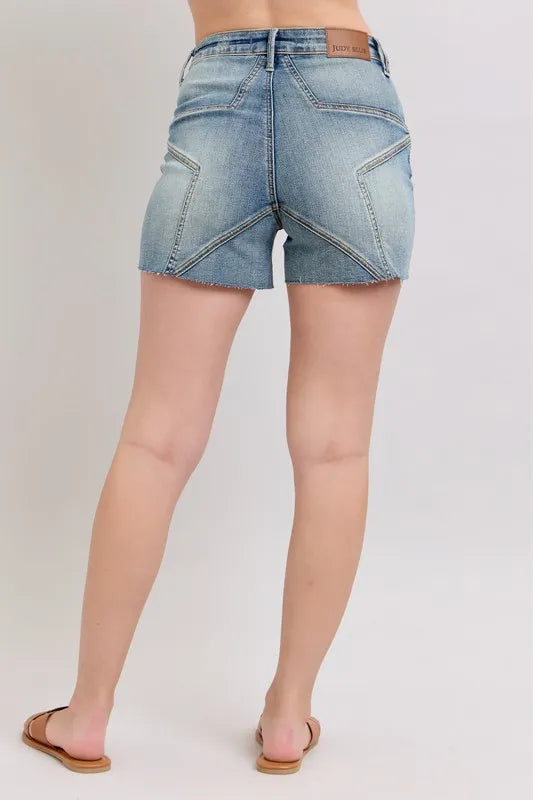 Judy Blue High Waist Star Seam Detail Denim Shorts-Denim-Krush Kandy, Women's Online Fashion Boutique Located in Phoenix, Arizona (Scottsdale Area)