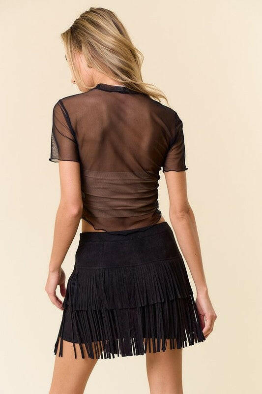 FAUX SUEDE FRINGED SKIRT-Skirts-Krush Kandy, Women's Online Fashion Boutique Located in Phoenix, Arizona (Scottsdale Area)