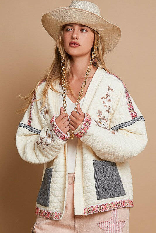 POL Embroidery Quilted Knit Jacket-Jackets-Krush Kandy, Women's Online Fashion Boutique Located in Phoenix, Arizona (Scottsdale Area)
