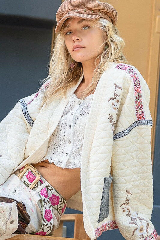 POL Embroidery Quilted Knit Jacket-Jackets-Krush Kandy, Women's Online Fashion Boutique Located in Phoenix, Arizona (Scottsdale Area)