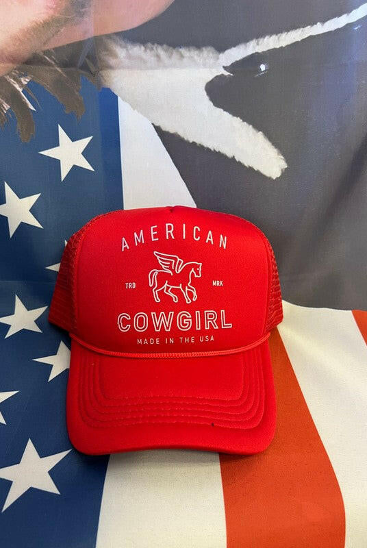American Cowgirl Red Trucker Hat-Hats-Krush Kandy, Women's Online Fashion Boutique Located in Phoenix, Arizona (Scottsdale Area)