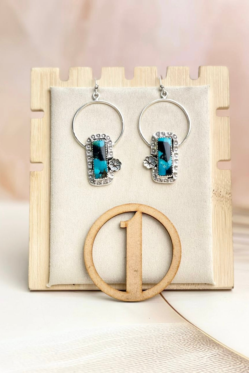 Sterling Flower Bar Stone Hoops-Earrings-Krush Kandy, Women's Online Fashion Boutique Located in Phoenix, Arizona (Scottsdale Area)