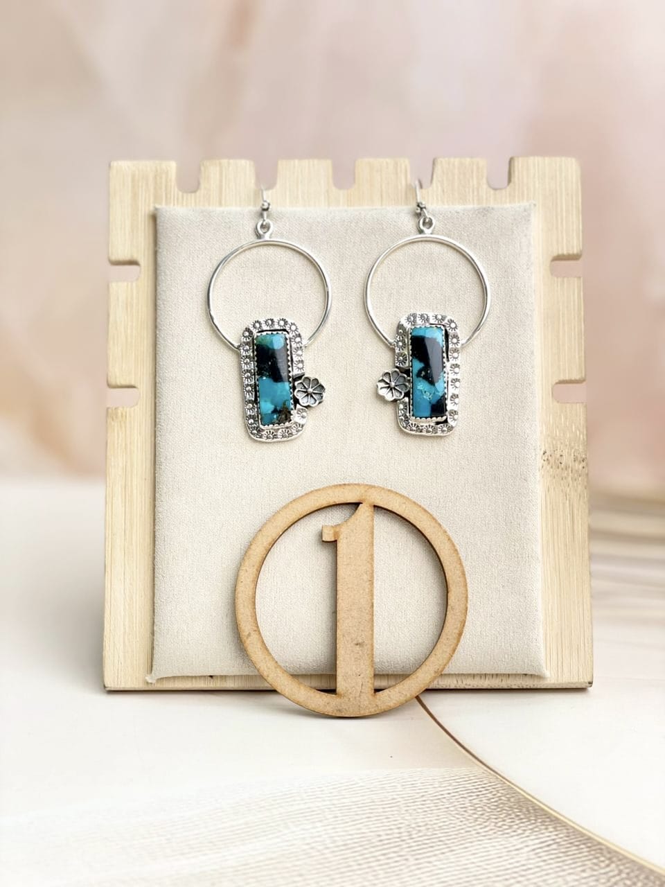 Sterling Flower Bar Stone Hoops-Earrings-Krush Kandy, Women's Online Fashion Boutique Located in Phoenix, Arizona (Scottsdale Area)