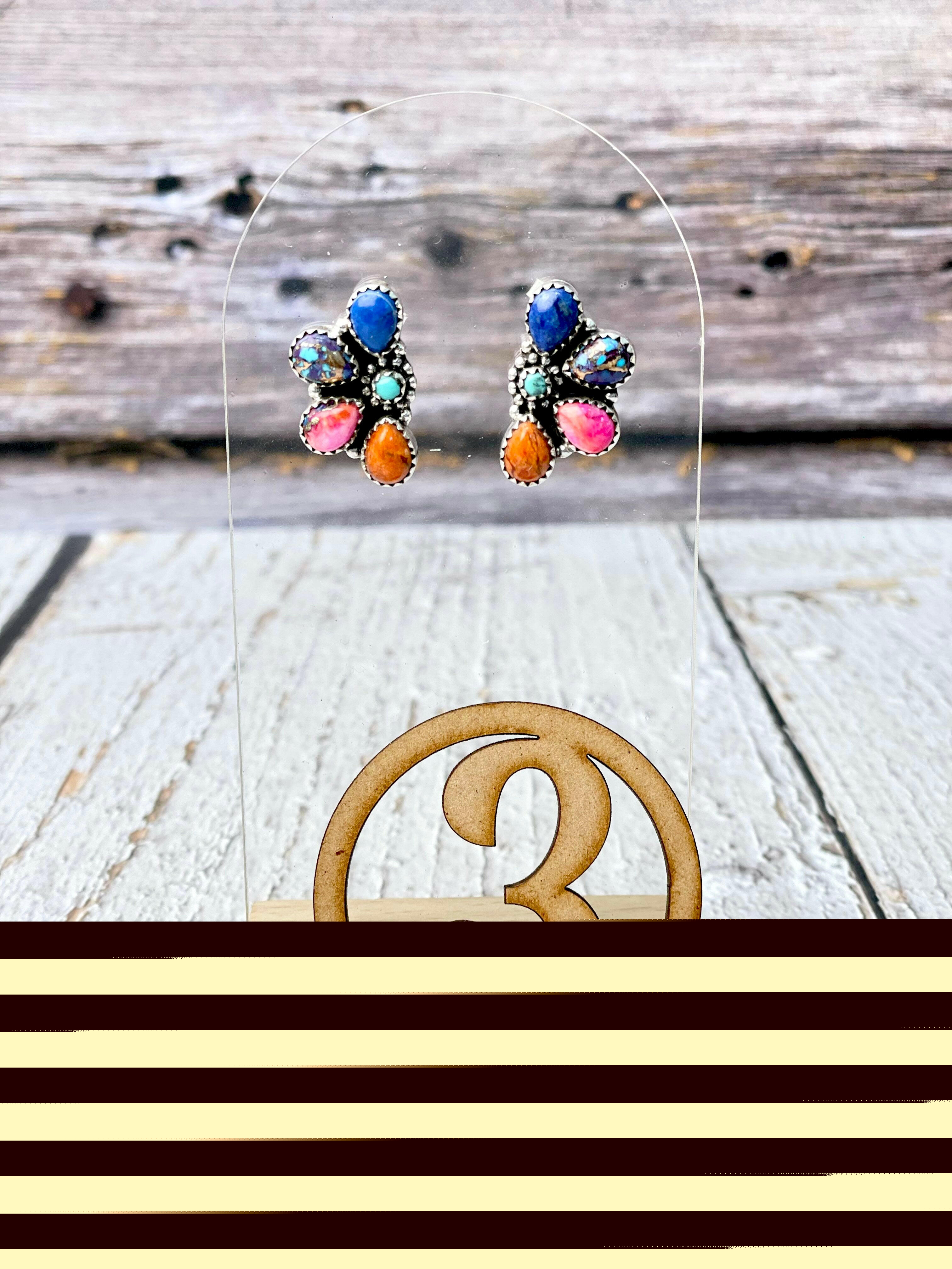 One Of A Kind Half Cluster Earrings-Earrings-Krush Kandy, Women's Online Fashion Boutique Located in Phoenix, Arizona (Scottsdale Area)