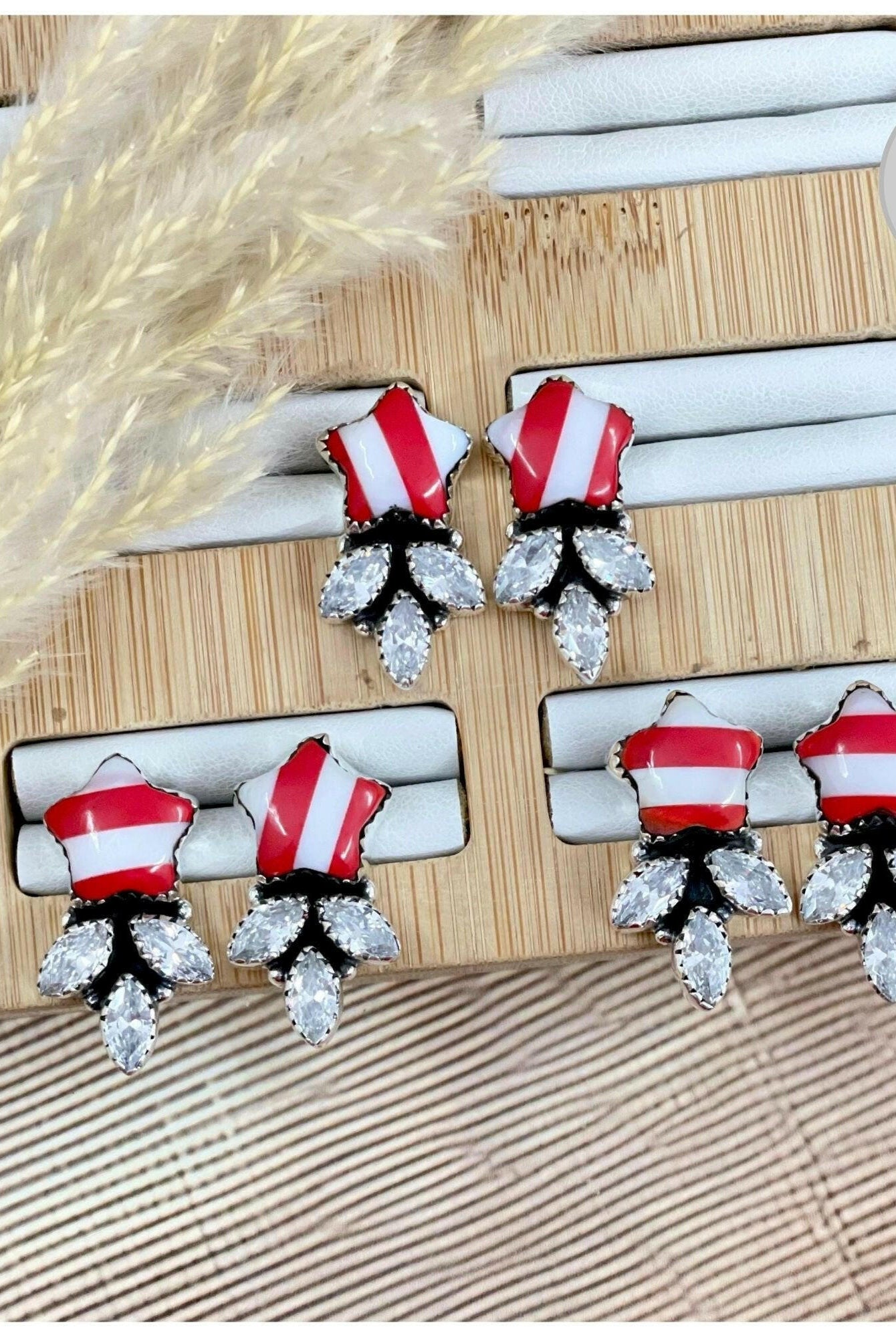 Crystal & Star Holiday Stone Earrings-Stud Earrings-Krush Kandy, Women's Online Fashion Boutique Located in Phoenix, Arizona (Scottsdale Area)
