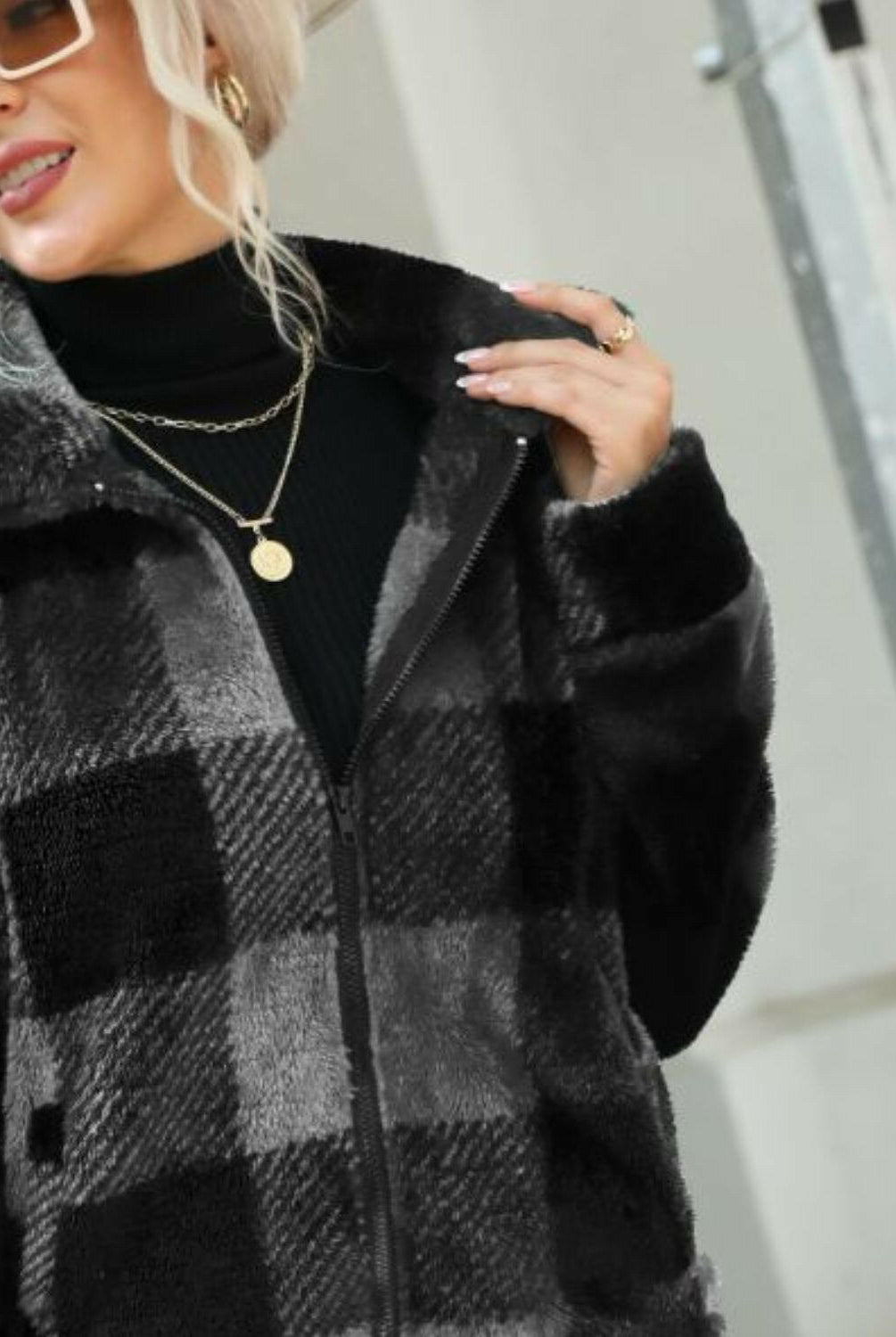 Plaid Zip-Up Collared Jacket-Krush Kandy, Women's Online Fashion Boutique Located in Phoenix, Arizona (Scottsdale Area)