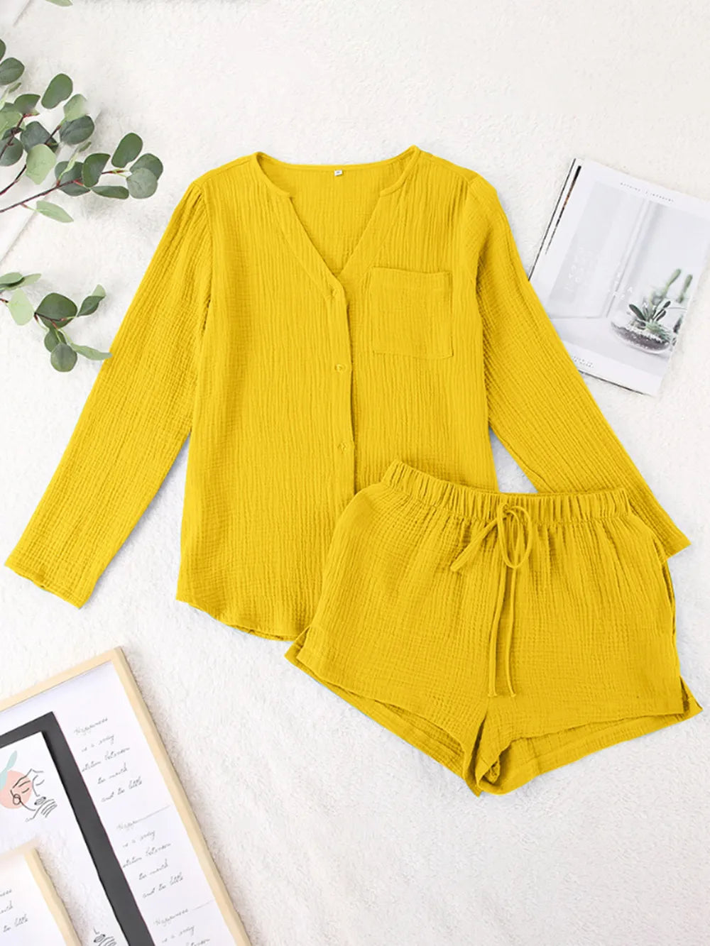 Notched Long Sleeve Top and Shorts Set-Krush Kandy, Women's Online Fashion Boutique Located in Phoenix, Arizona (Scottsdale Area)