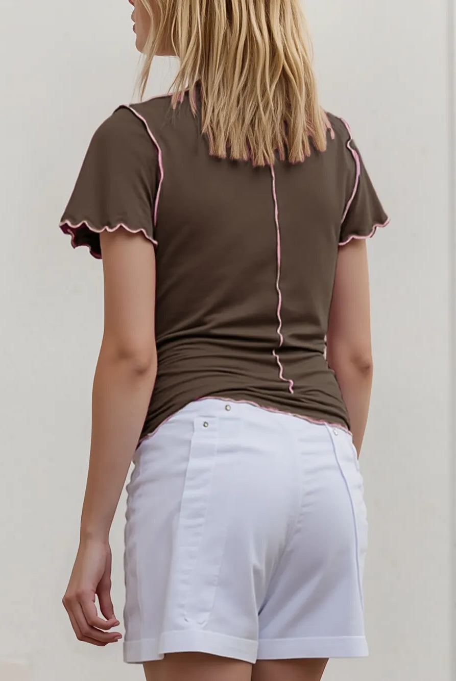 Ruffled Edge Mock Neck Top-Tops-Krush Kandy, Women's Online Fashion Boutique Located in Phoenix, Arizona (Scottsdale Area)