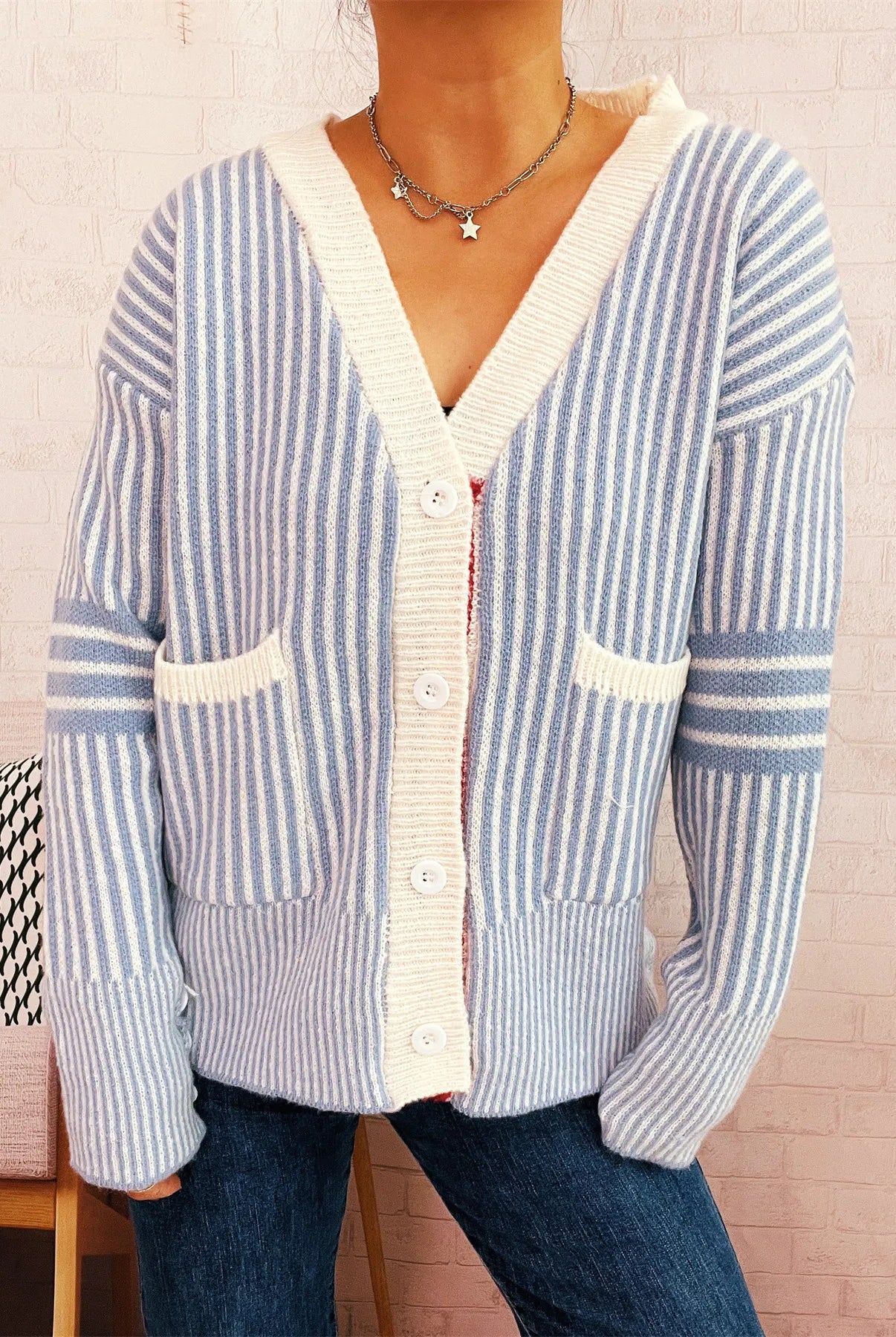 Striped Button-Front Cardigan with Contrast Trim-Cardigan-Krush Kandy, Women's Online Fashion Boutique Located in Phoenix, Arizona (Scottsdale Area)