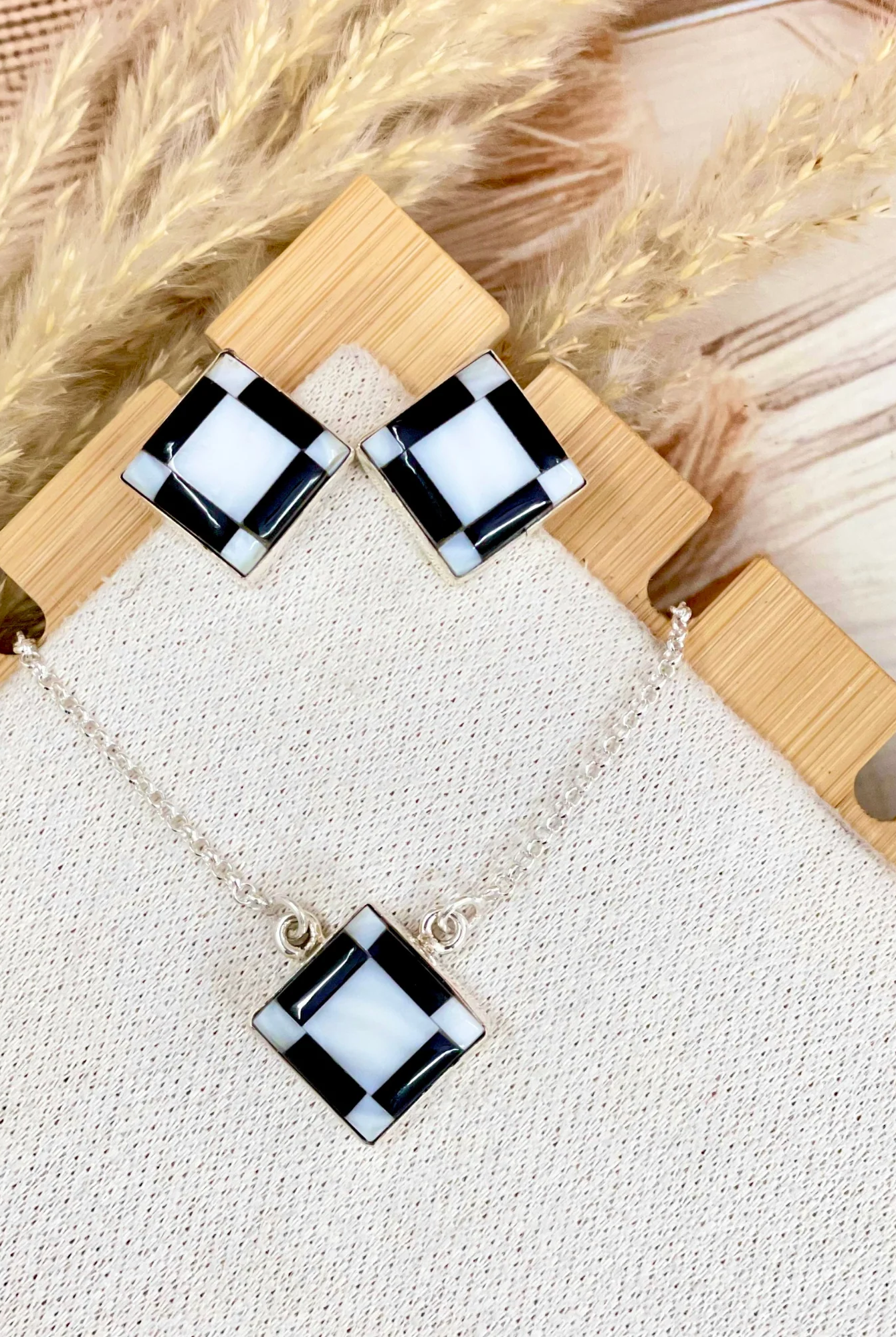 Cowgirl Grid Necklace & Earrings Set-Necklaces-Krush Kandy, Women's Online Fashion Boutique Located in Phoenix, Arizona (Scottsdale Area)