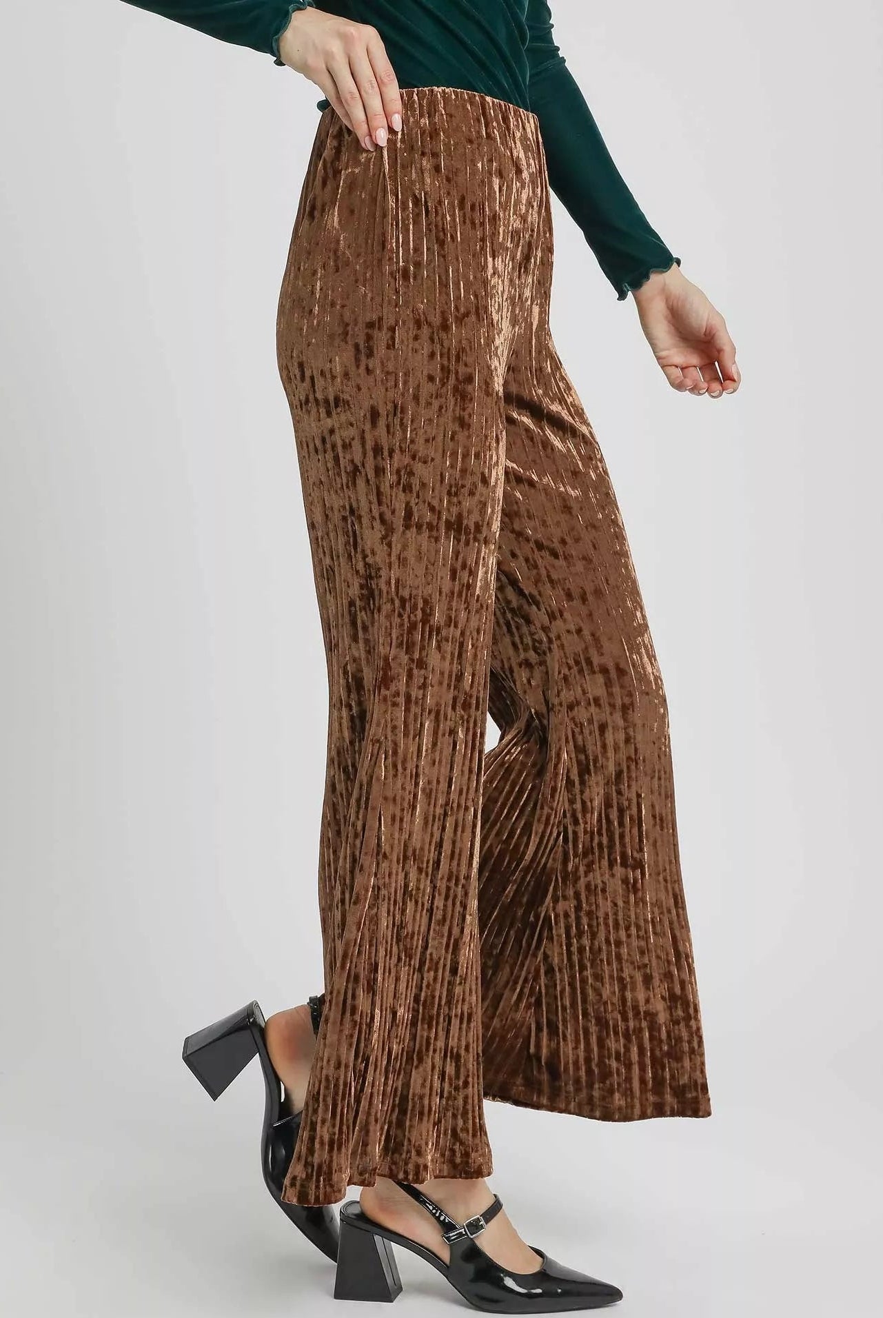 Umgee Velvet Pleated Wide Leg Pants-Pants-Krush Kandy, Women's Online Fashion Boutique Located in Phoenix, Arizona (Scottsdale Area)