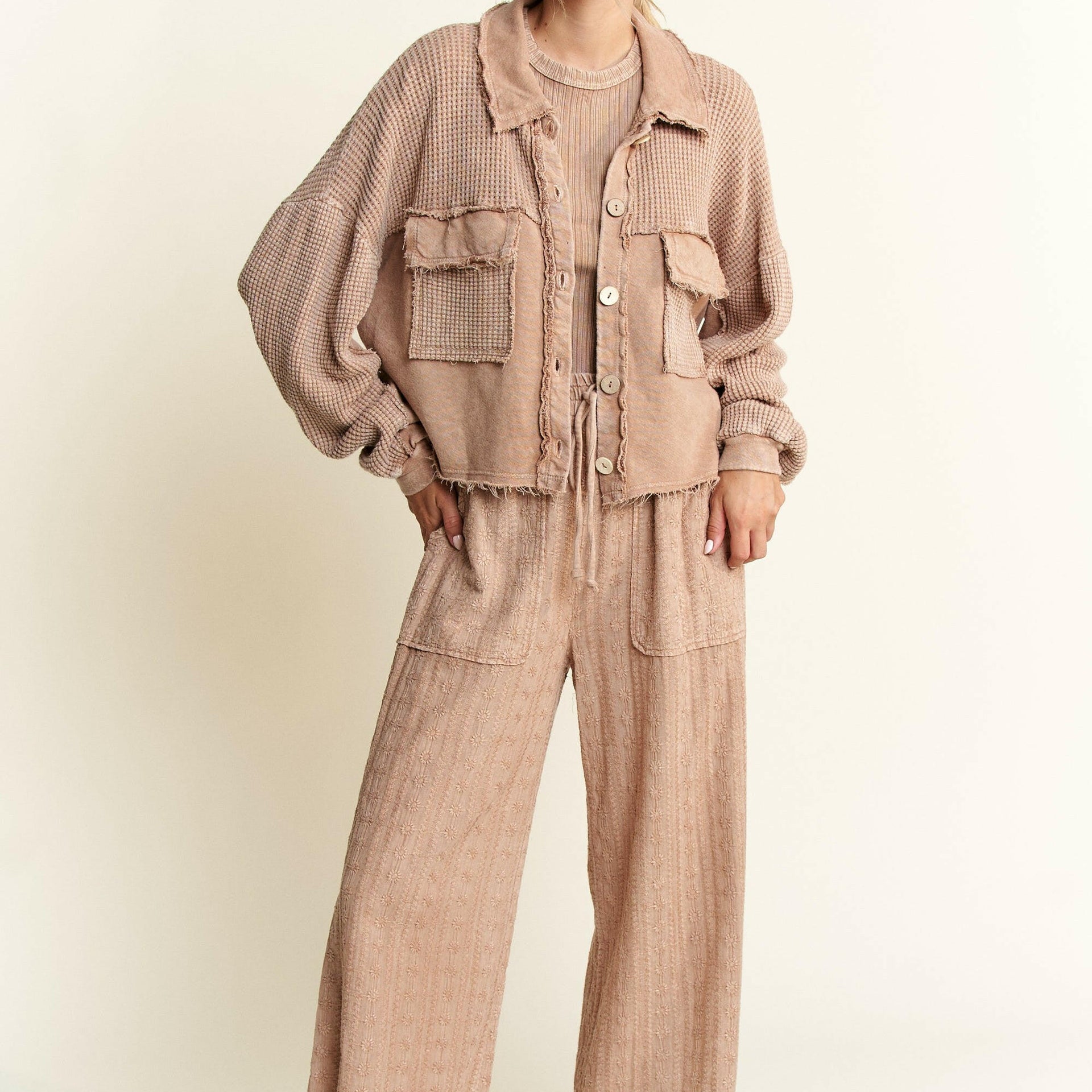 Mineral Wash Eyelet Tie Hem Joggers-Pants-Krush Kandy, Women's Online Fashion Boutique Located in Phoenix, Arizona (Scottsdale Area)