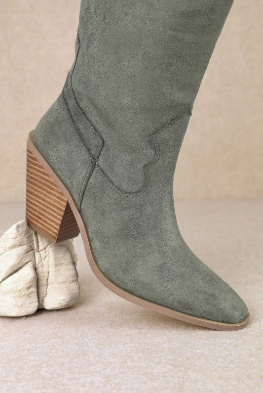 Classy - Chunky Heel Pull-on Suede Knee-high Boots-Boots-Krush Kandy, Women's Online Fashion Boutique Located in Phoenix, Arizona (Scottsdale Area)