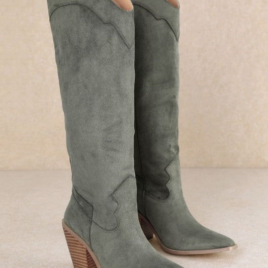 Classy - Chunky Heel Pull-on Suede Knee-high Boots-Boots-Krush Kandy, Women's Online Fashion Boutique Located in Phoenix, Arizona (Scottsdale Area)