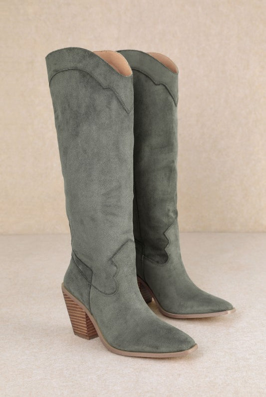 Classy - Chunky Heel Pull-on Suede Knee-high Boots-Boots-Krush Kandy, Women's Online Fashion Boutique Located in Phoenix, Arizona (Scottsdale Area)