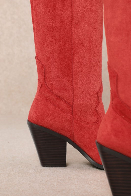 Classy - Chunky Heel Pull-on Suede Knee-high Boots-Boots-Krush Kandy, Women's Online Fashion Boutique Located in Phoenix, Arizona (Scottsdale Area)