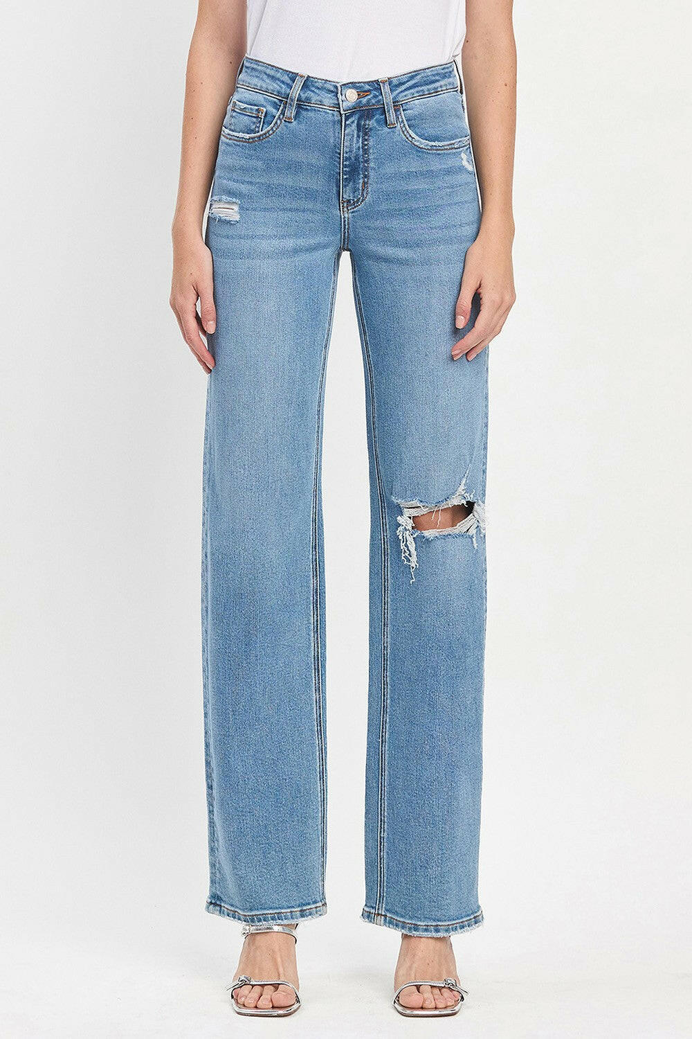 Vervet Distressed Knee Wide Leg Jean-Denim-Krush Kandy, Women's Online Fashion Boutique Located in Phoenix, Arizona (Scottsdale Area)