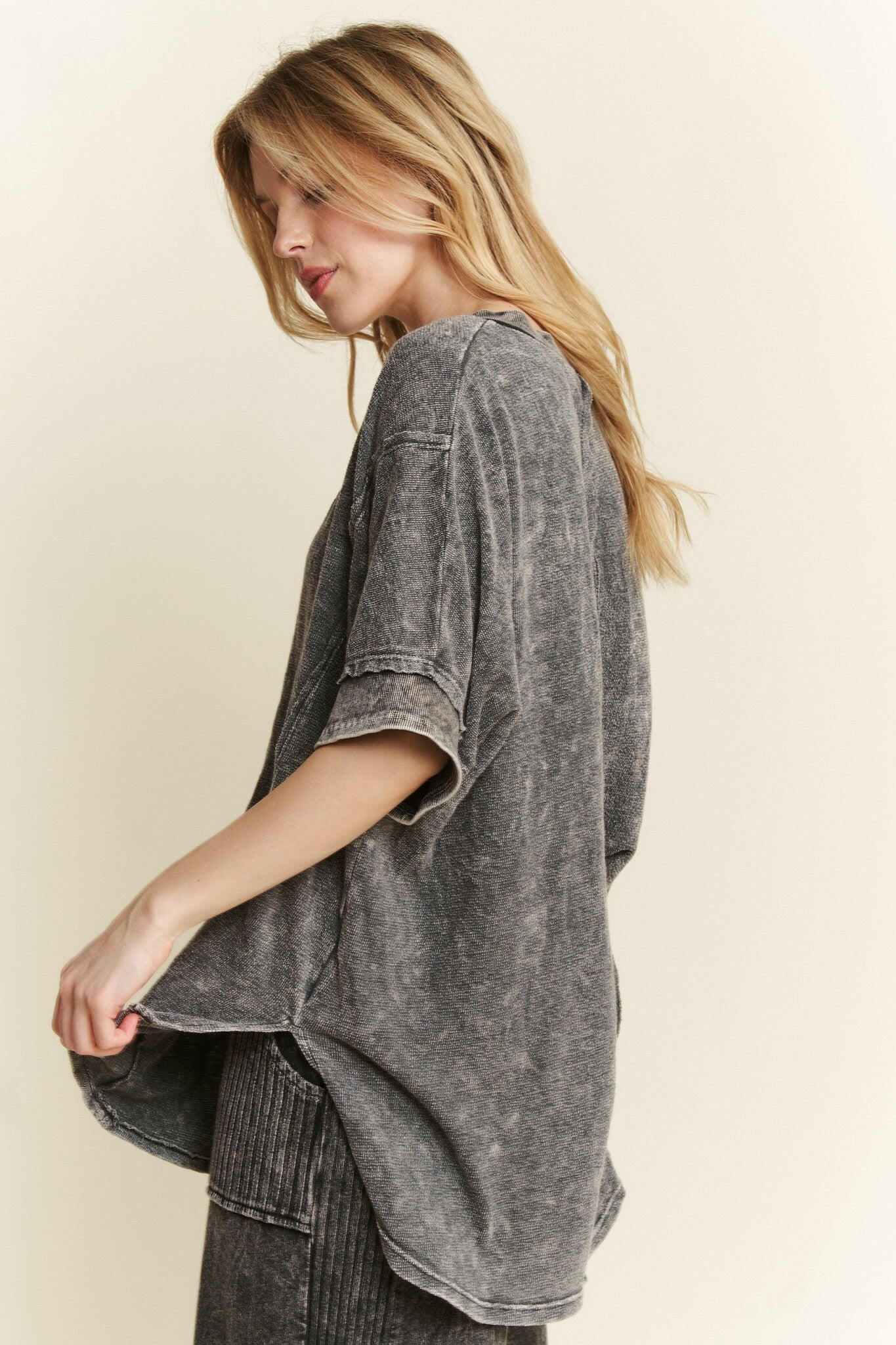 J.HER Mineral Wash V-neck Soft Terry Towel Top-Tops-Krush Kandy, Women's Online Fashion Boutique Located in Phoenix, Arizona (Scottsdale Area)